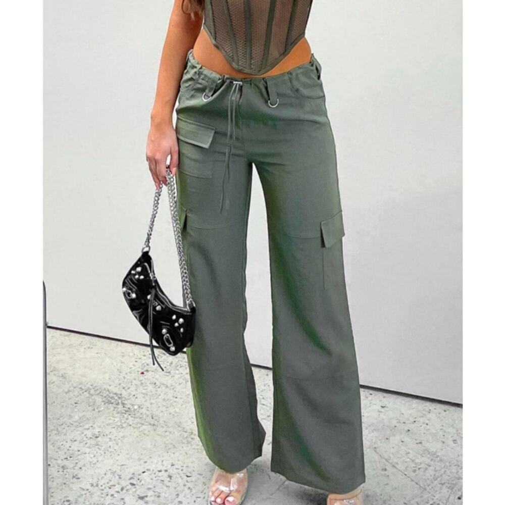 White Fox Cotton Blend Cargo Pants Dark Green - Size M